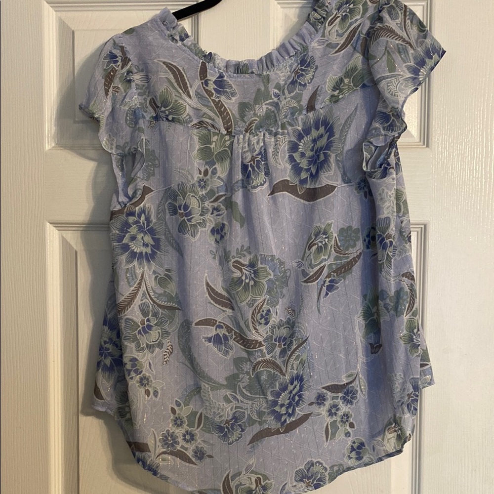 Rachel Zoe Blue Puff Sleeve Blouse with Ruffled Asymmetrical Design sz large - Picture 4 of 4